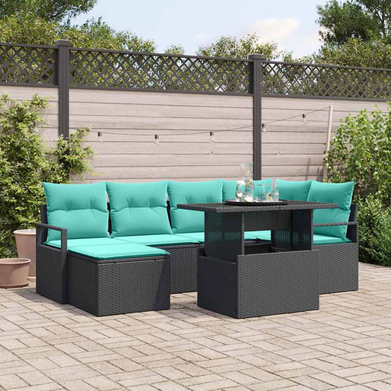 Ensemble de canapé de jardin avec rangement 7 pièces vidaXL, Coussin bleu / cadre noir