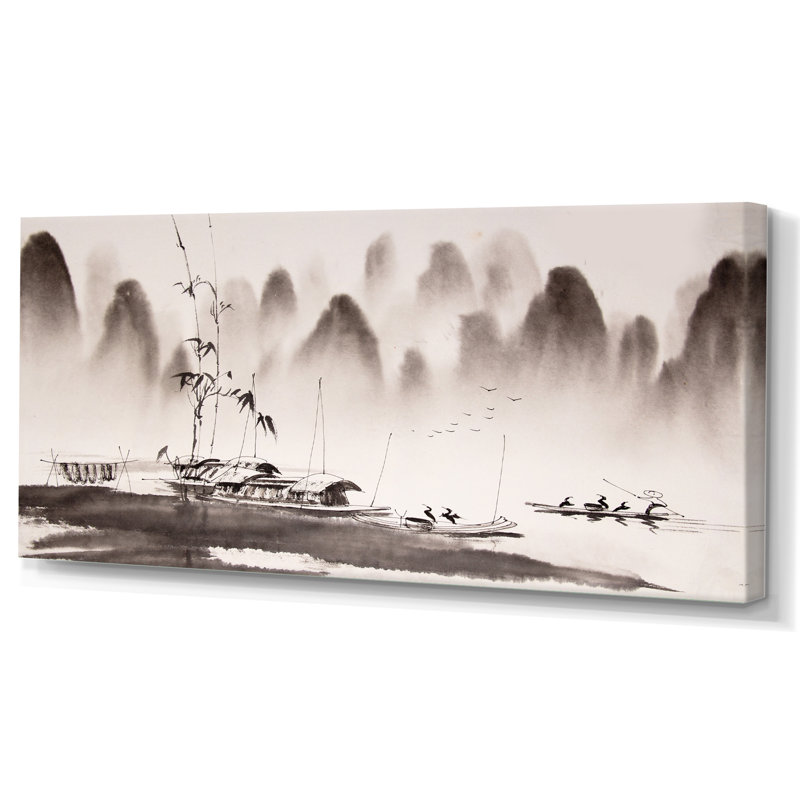 Peinture à l'encre de Chine - Peinture sur toile, H 8 po x l 12 po x P 1 po, Toile tendue