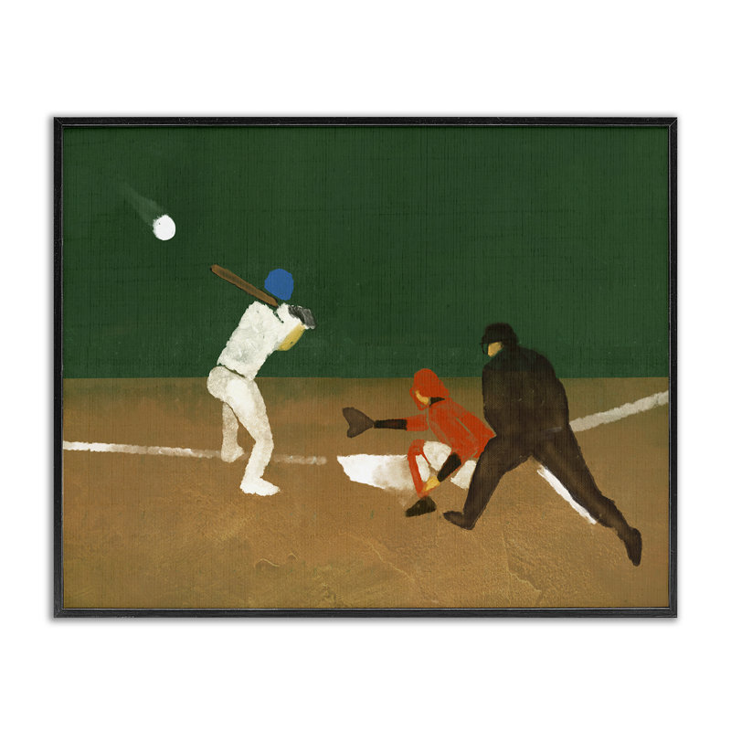 Joueurs de baseball au bâton, estampe numérique par Daphne Polselli, Giclée encadrée noir minuit, H 11 po x l 14 po
