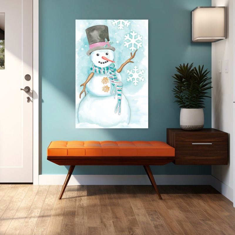 Bonbon bonhomme de neige pastel abstrait, art contemporain de paysage d'hiver, H 48 po x l 32 po