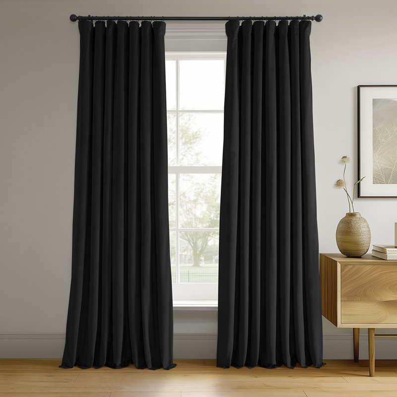 Olivia Velvet Blackout Curtain (1 Panel), Warm Black, 50" W x 84" L