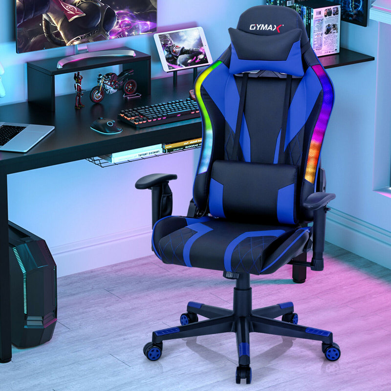 Chaise d'ordinateur de bureau Gymax, Bleu et noir