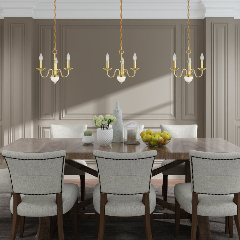 Seiling 3 - Light Classic / Traditional Chandelier, Polished Brass w/ White Accent