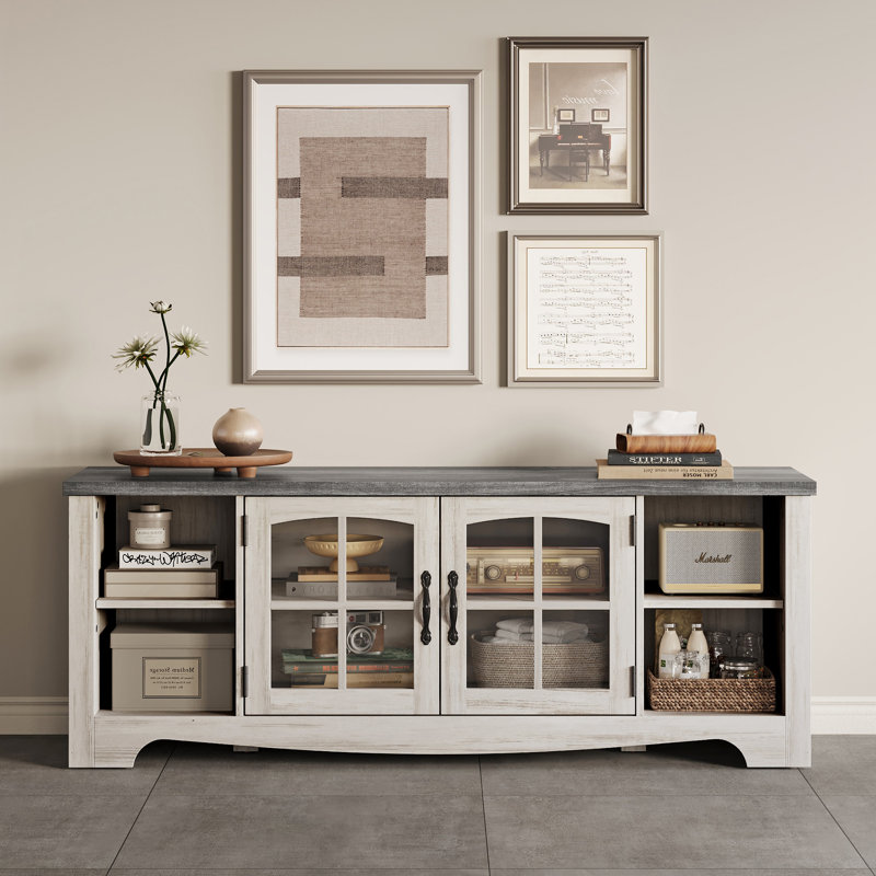 Meuble télé Callison, H 22 po x L 58 po x l 15,4 po, Blanc antique et bois gris