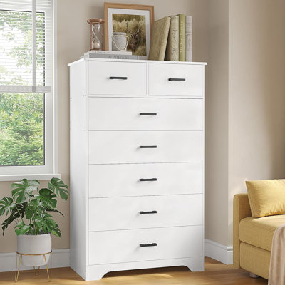 7 Drawers Dresser For Bedroom, 55.7" Tall Dresser Chest Of Drawers, Modern Large Wood Storage Dresser Organizer With Metal Handle, Vertical Dresser Fo by Ebern Designs