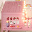 House Loft Bed for Kids with Slide, Star & Moon LED Playhouse Design, Window, No Box Spring Needed-704083660-704083662