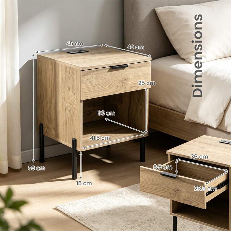 45 cm W Bedside Table