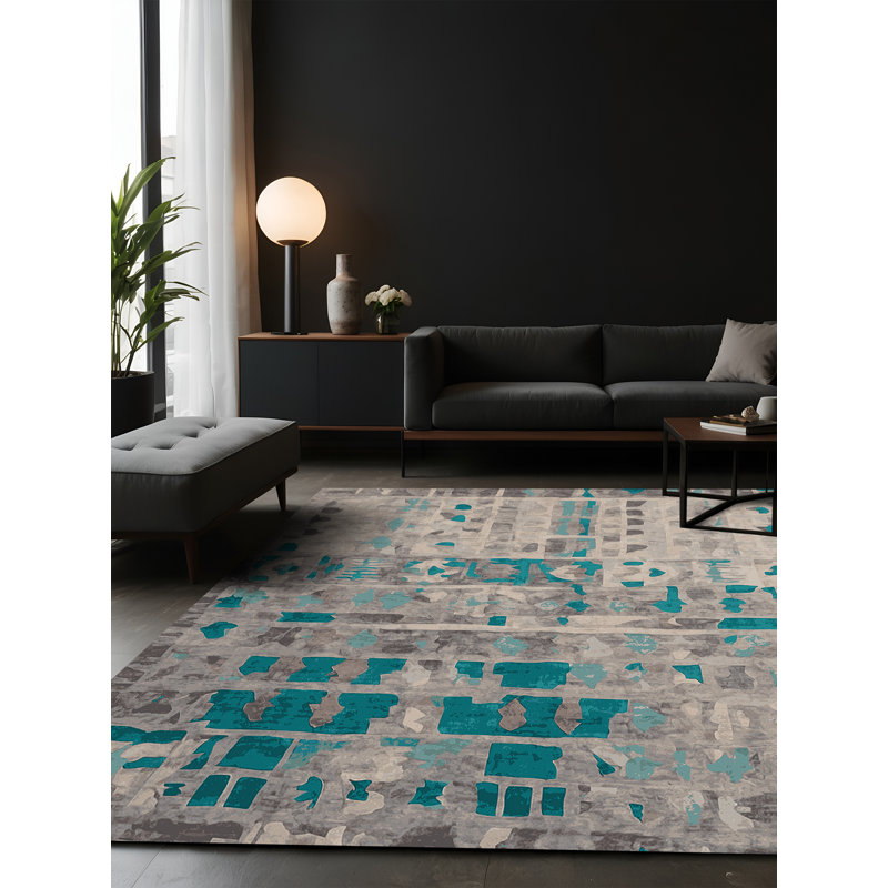 Tapis gris soyeux et moelleux, Carré 6 pi