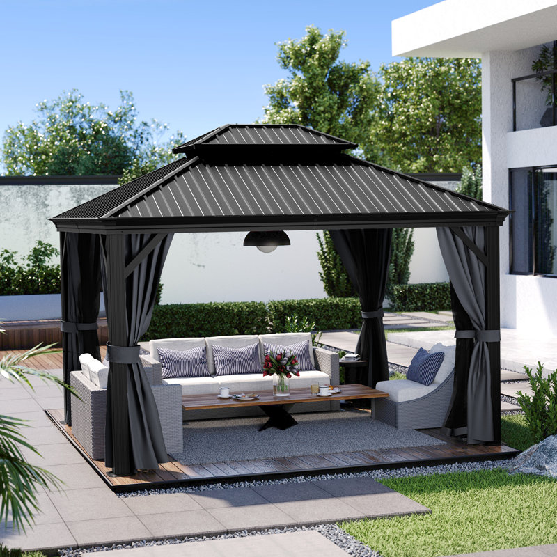 Aluminum Patio Gazebo, Black, Black, 12' W x 10' D