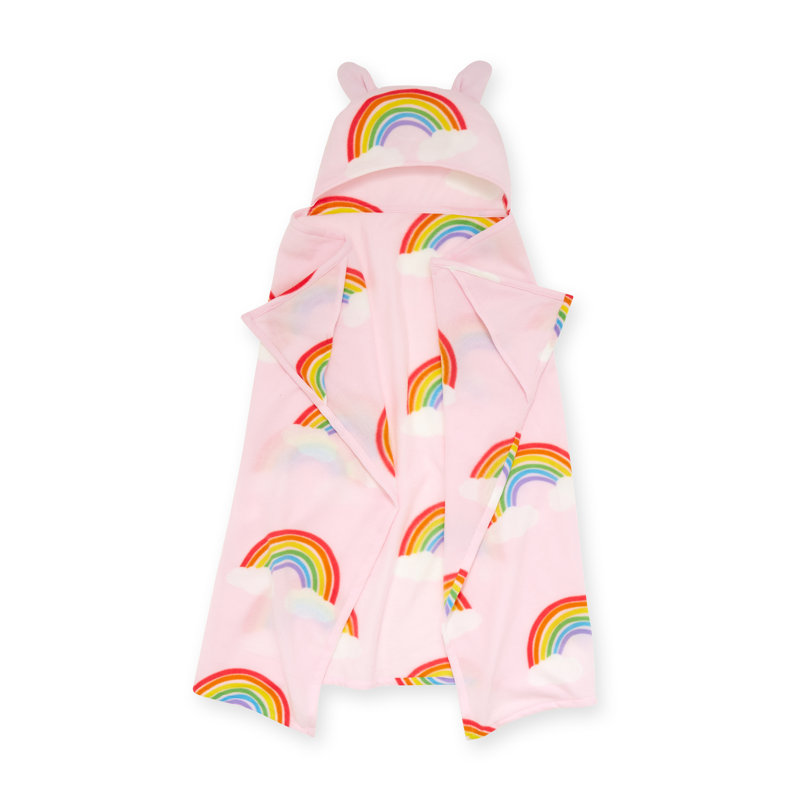 Rainbow Hearts Cosy Fleece Hooded Blanket