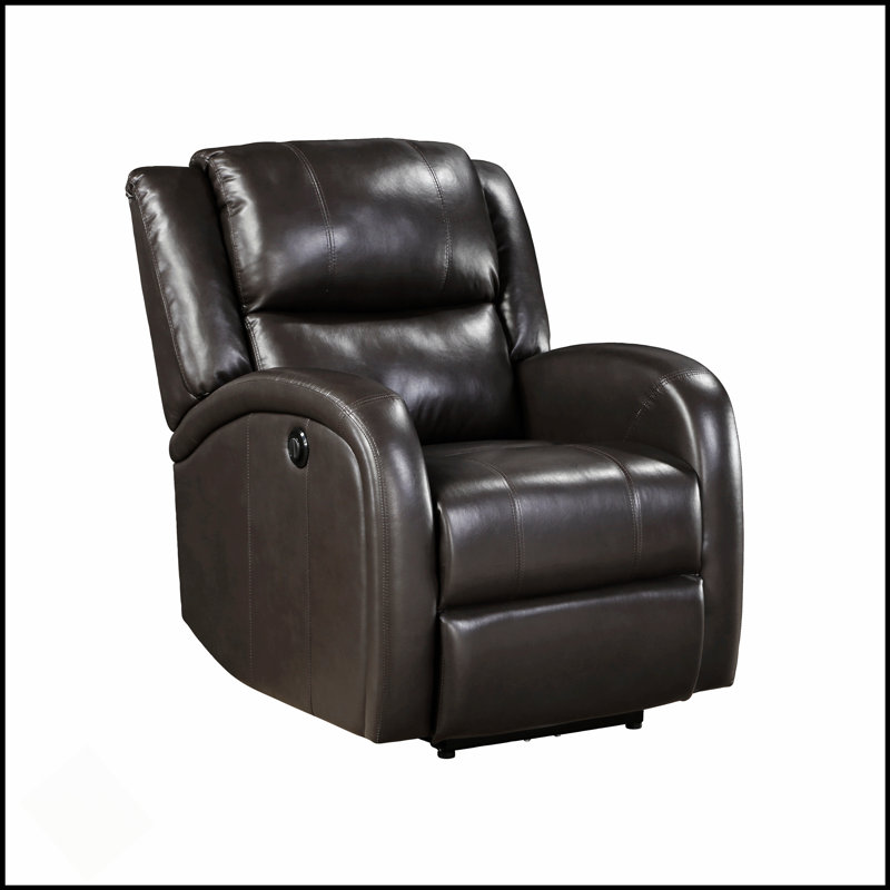 Fauteuil inclinable électrique moderne en similicuir brun, assise moelleuse et structure en bois massif pour un confort ultime