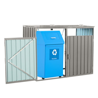 2 poubelles de rangement en métal gris acier galvanisé, facile à assembler et à utiliser avec des poignées d'eau