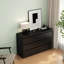 Commode 6 tiroirs noire - Commode de rangement moderne sans poignée avec panneau supérieur épaissi - Armoire de chambre minimaliste