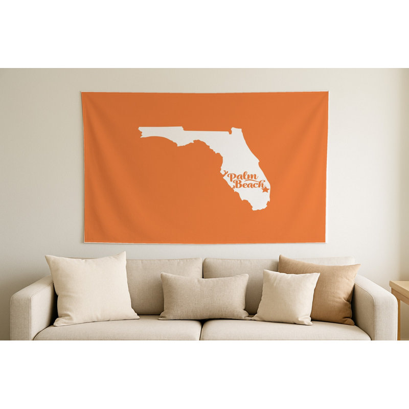 Palm Beach, la douce demeure — Silhouette de l'État de Floride — Tapisserie murale intérieure de paysage, H 104 po x l 88 po
