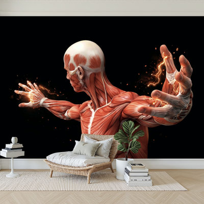 Peel and Stick Wallpaper 96" W x 69" H Modern Self Adhesive Wall Mural for Bedroom human anatomy male muscles 3d musculatures pictures
