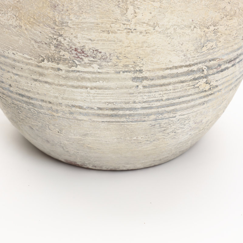 Rustic Textured Terracotta Vase with Four Handles, 12.4” H x 10.24” W x 10.24” D