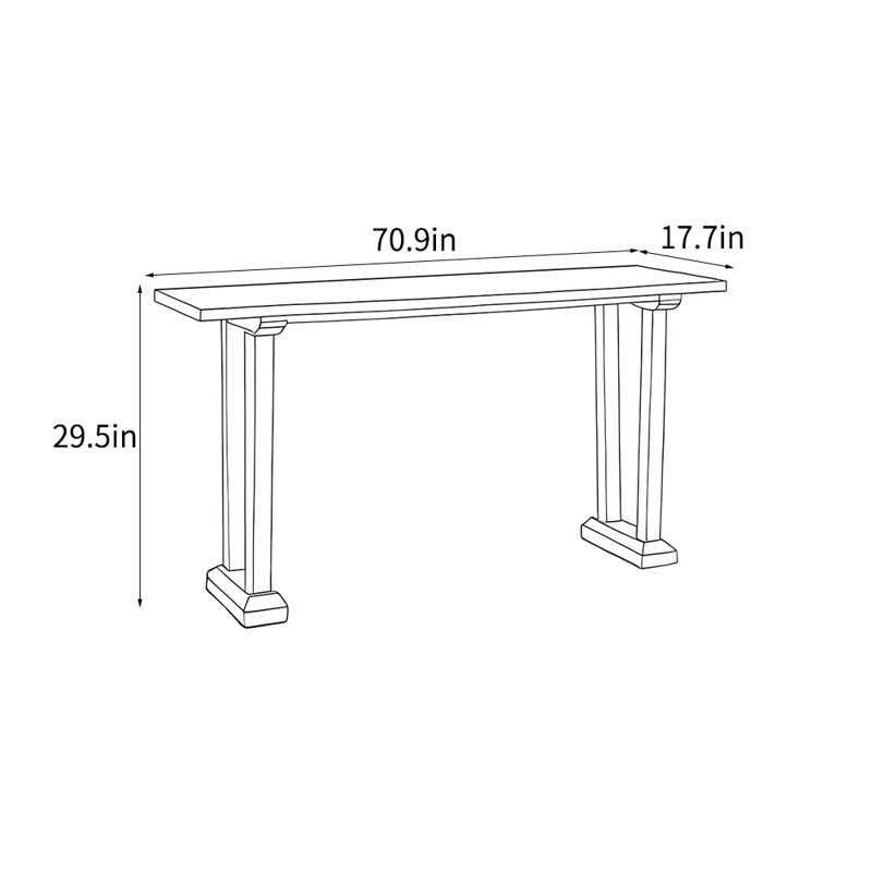 Console simple de style chinois, H 29,5 po x l 70,9 po x P 17,7 po, Noir
