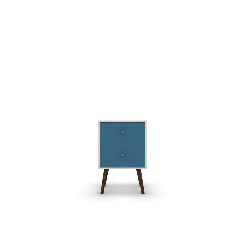 Liberty 18" W Mid-Century Modern 2-Drawer Nightstand in Aqua Blue and White, Aqua Blue