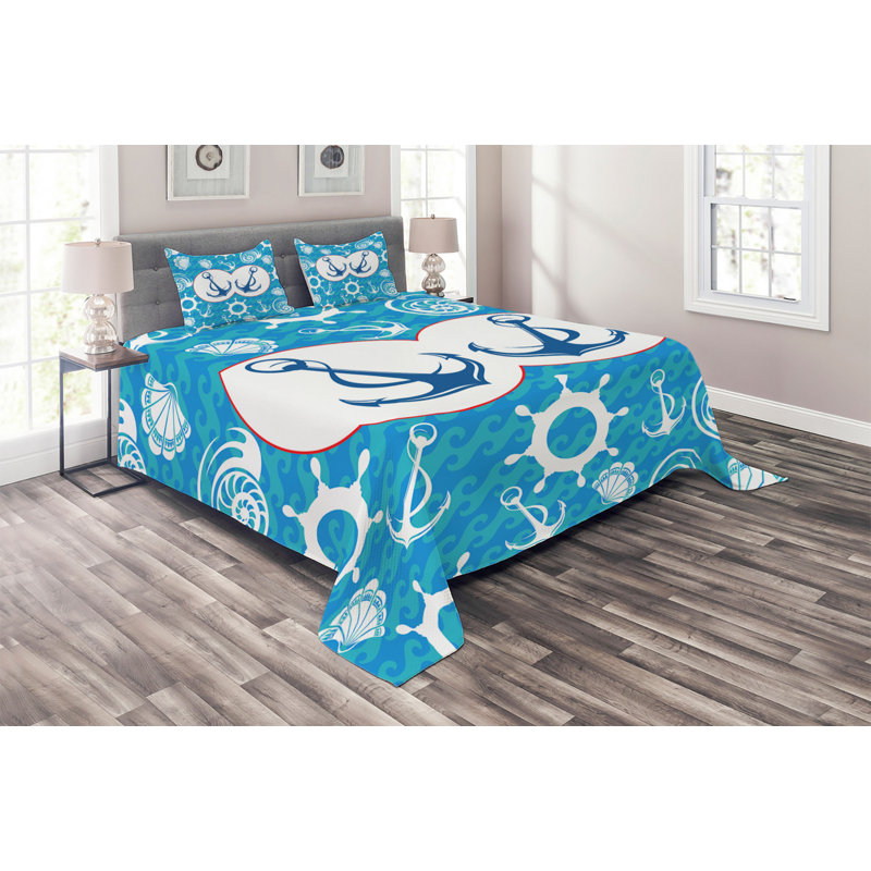 Coastal Polyester Coverlet, King Bedspread + 2 Shams