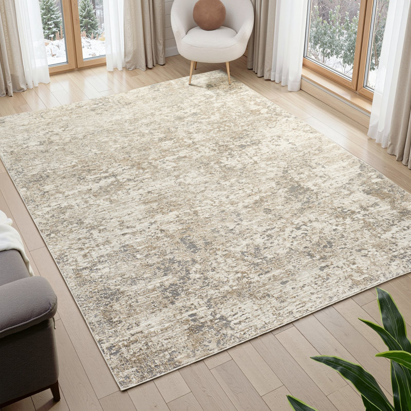 Hemingford Abstract  Area Rug, Rectangle 5'3" x 7'6", Beige/Gray