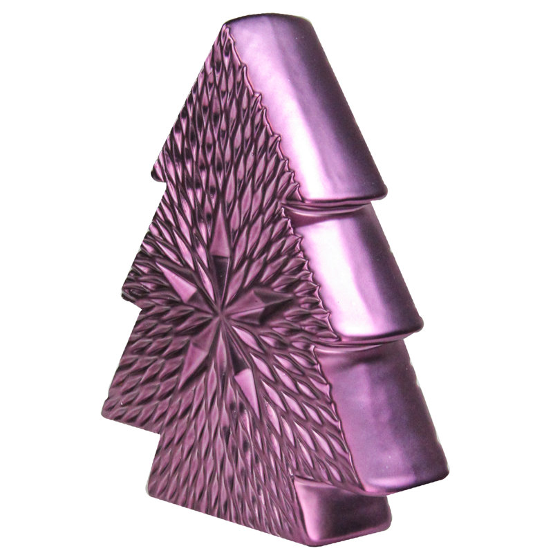 Décoration de Noël arbre de table en céramique texturée avec étoile, H 6,25 po x l 5,25 po x P 1,25 po, Mauve
