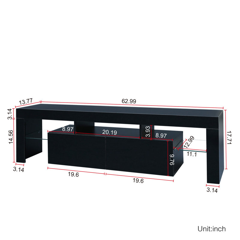 Modern Black TV Stand with 20-Color LED Lights & Remote – 63" Media Console for Flat Screen TVs, Black