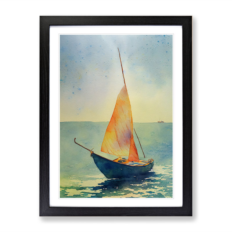 Boat Watercolour - Painting, 66cm H x 48cm W x 2cm D, Black Framed, White
