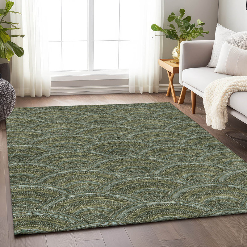 Premium Machine Washable Prisco Olive Rug, Rectangle 3' x 5'