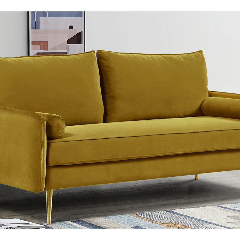 Canapé Mid-Century en velours avec pieds en métal doré, Lime green Polyester