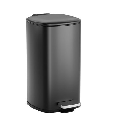 Poubelle de salle de bain mince de 9 litres (2,4 gallons), doublure en plastique, couvercle à fermeture douce, pédale, noire
