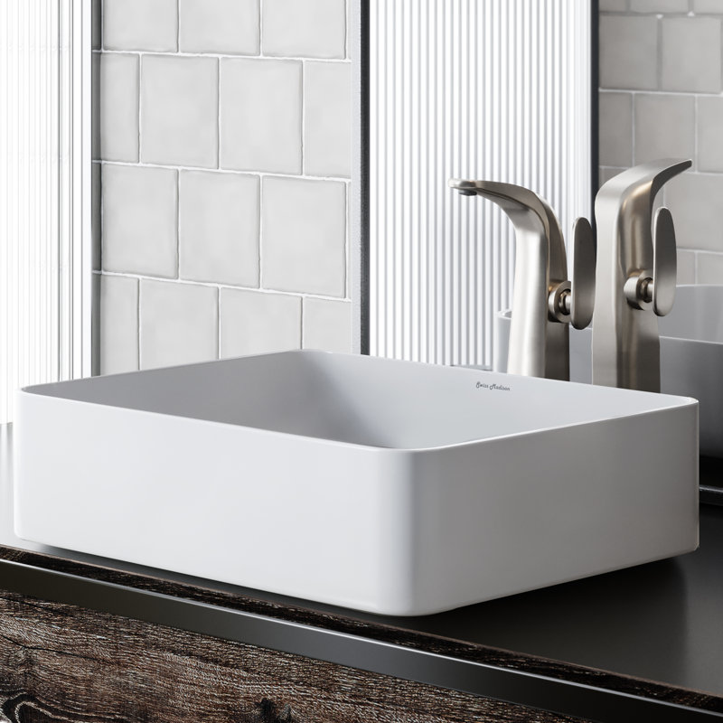 Concorde Rectangle Ceramic Vessel Sink, Glossy White