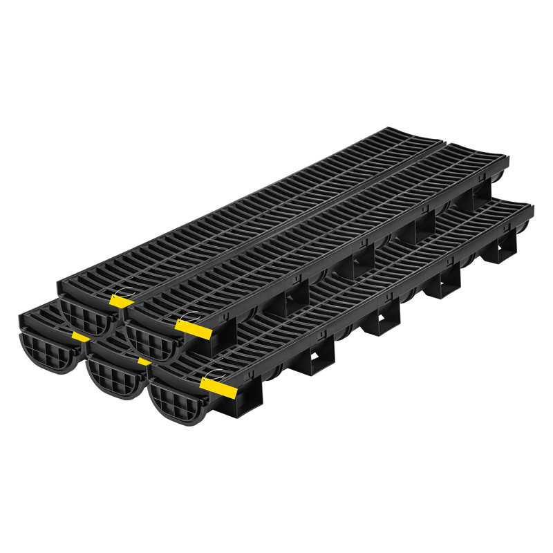 5-Pack HDPE Trench Drain System with Plastic Grate - Heavy Duty Channel Drain for Garage, Driveway & Garden - Modular Linear Floor Drainage Kit
