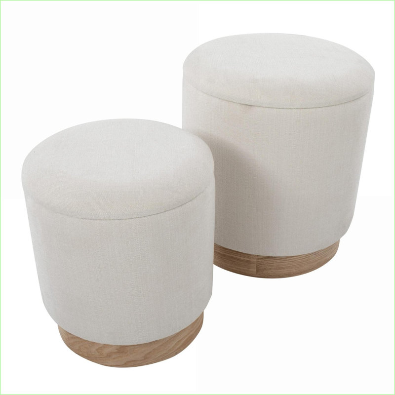 Ensemble de 2 repose-pieds gigognes, base contemporaine en bois naturel en tissu crème | Noyer brun | Bois massif