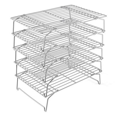 Cooling Rack, 5-Tier Stainless Steel Stackable Baking Cooking Racks For Cooling Roasting Grilling, Collapsible & Heavy Duty, Oven Safe & Easy Clean, 15" X 10", Silver