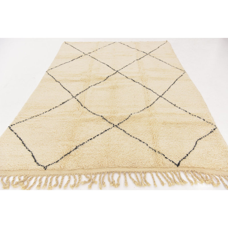 Tapis en laine beige noué la 6 pi 7 po x 9 pi 8 po one-of-kind Stehouse