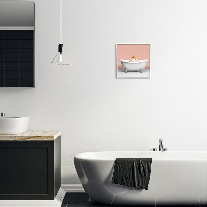 «Orange Cat in Bathaign» par Roozbeh, reproduction de photo sur toile, Giclée encadrée blanc bord de mer, H 12 po x l 12 po