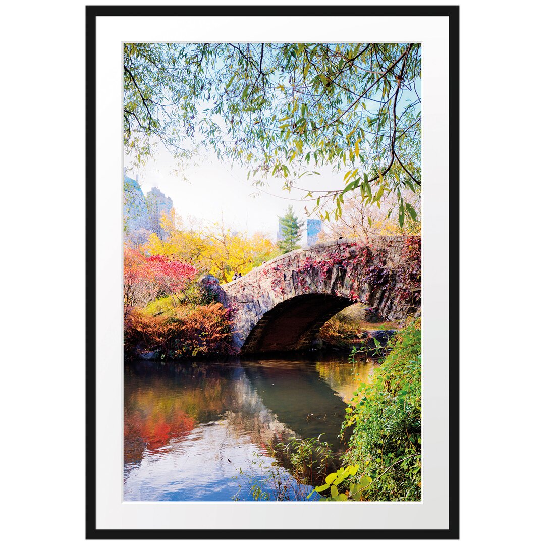 Gerahmtes Poster Brücke im Central Park im Herbst