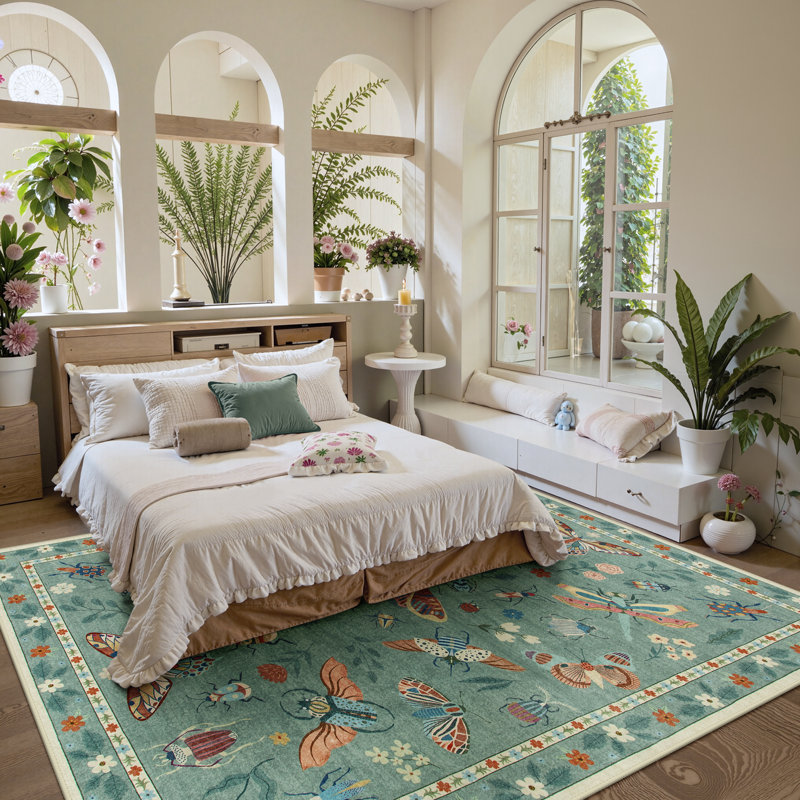 Insect Print Washable Rugs for Living Room Ultra-Thin Non-Slip Modern Bedroom Large Carpet, Rectangle 8' x 10'