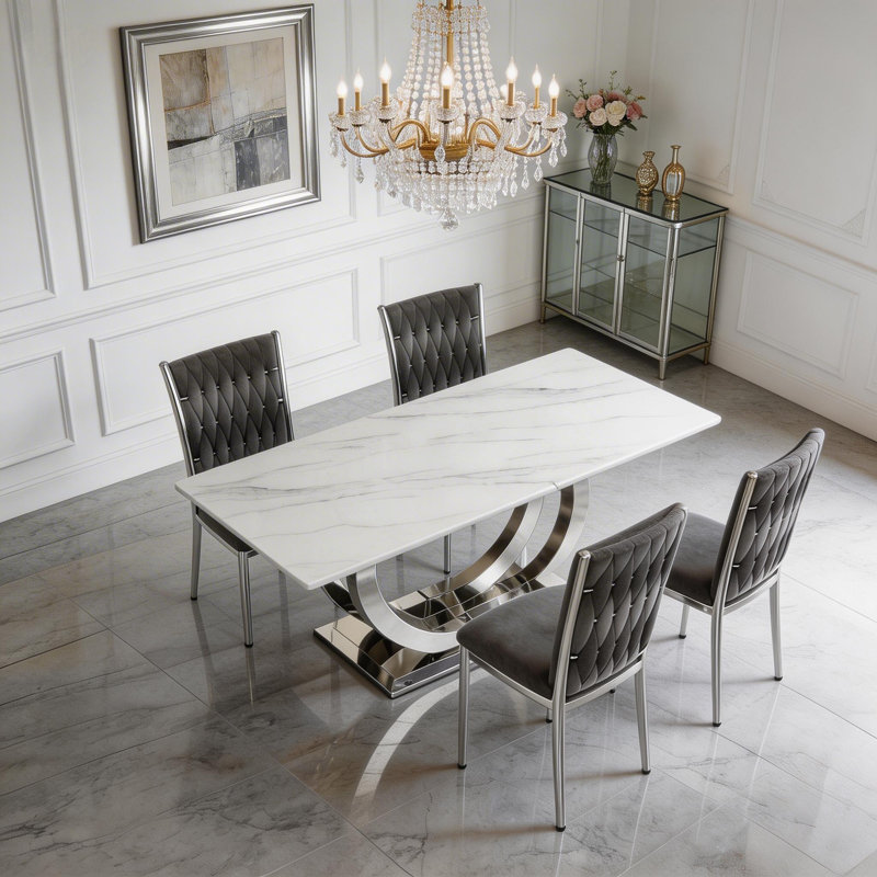 Ensemble de table de salle à manger 69,3 po pour 4 personnes, Ensemble de cinq pièces : table, quatre chaises, Gris