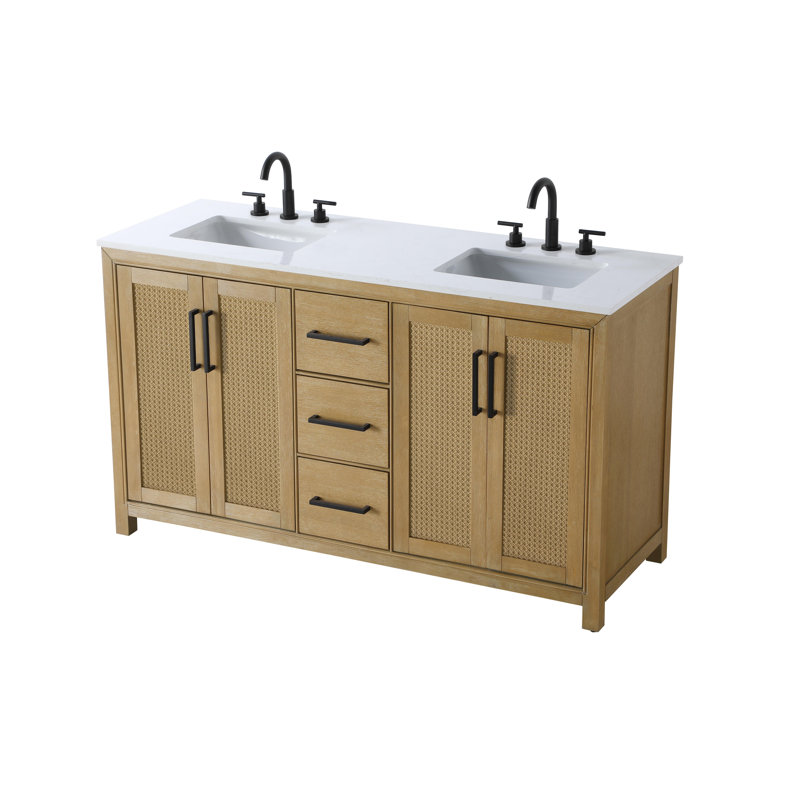 Meuble-lavabo double 60 po, Lin chêne