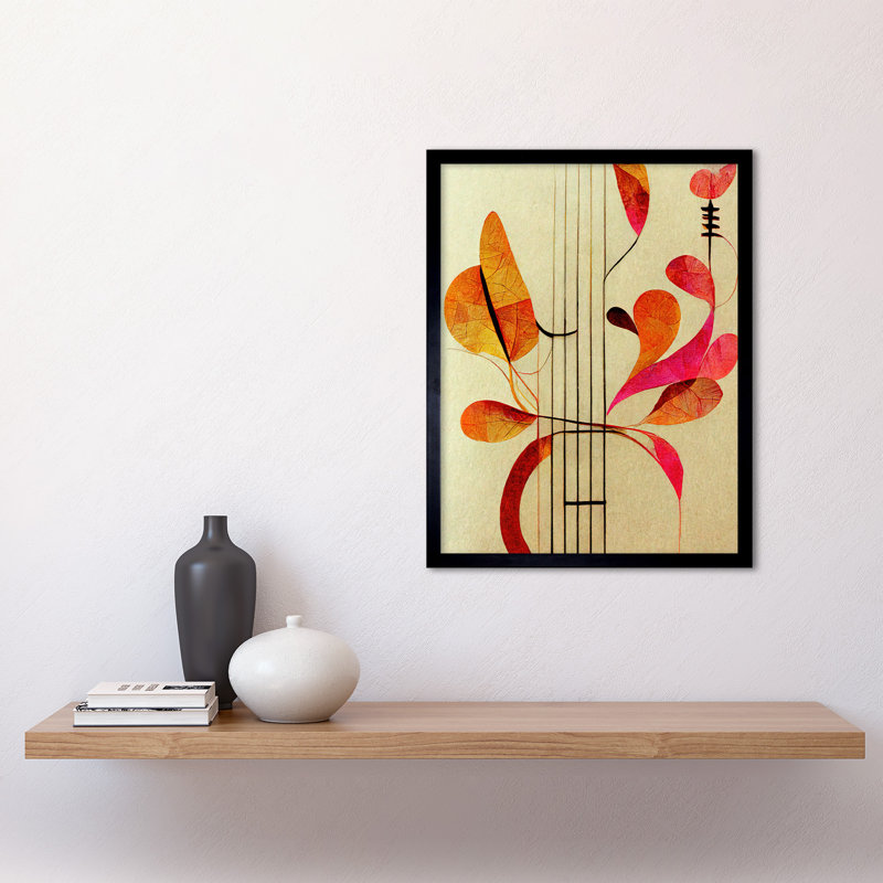 Autumnal Boho Leaves Musical Music Staff - Single Picture Frame Print, 43.7cm H x 33.5cm W x 1.5cm D
