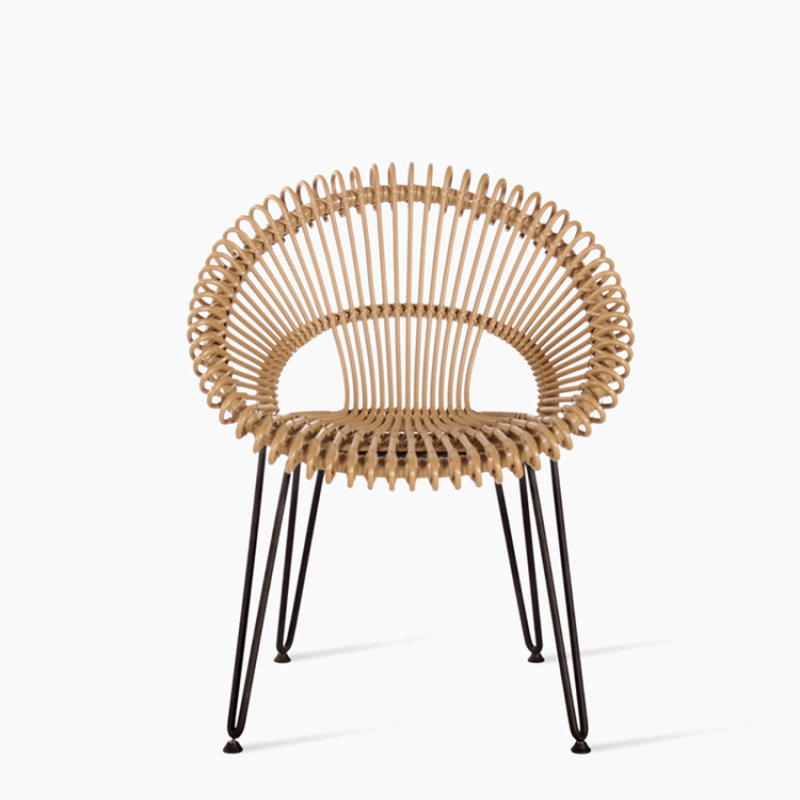 Roy Outdoor Dining Side Chair, Camel/Black