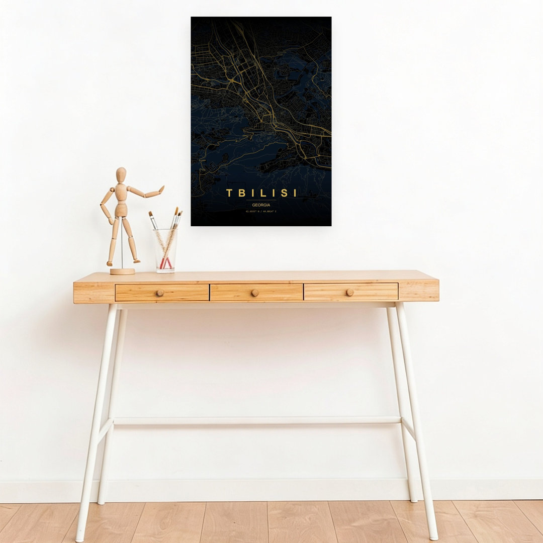 Tbilisi Golden City Map Abstract Minimalist Modern City Wall Art Print