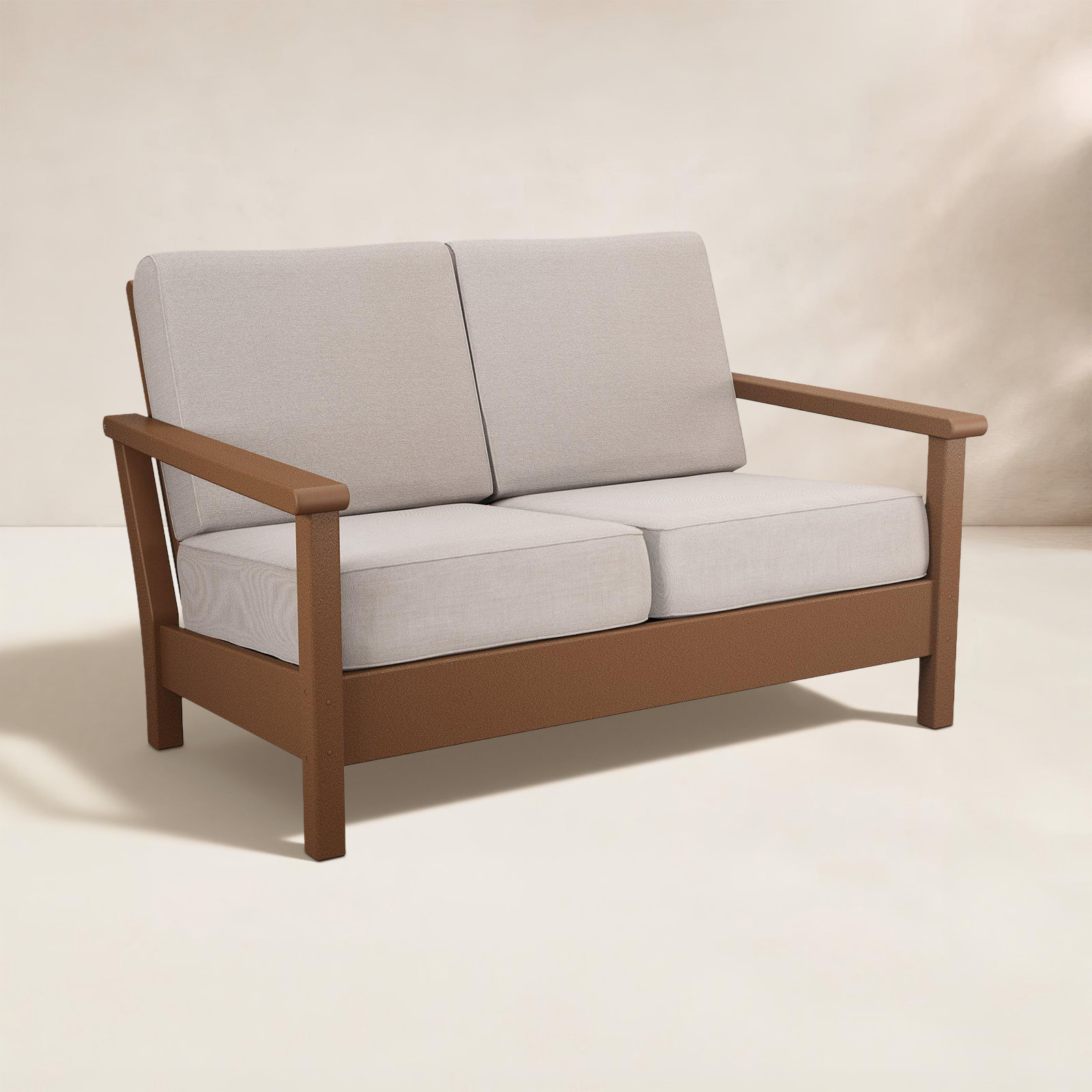 POLYWOOD® Harbour 52" Patio Loveseat, Cream, Teak