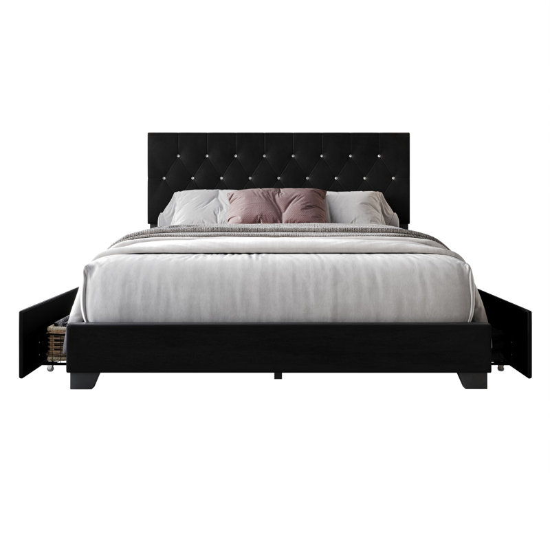 Svend Upholstered Platform Storage Bed, Black, Queen