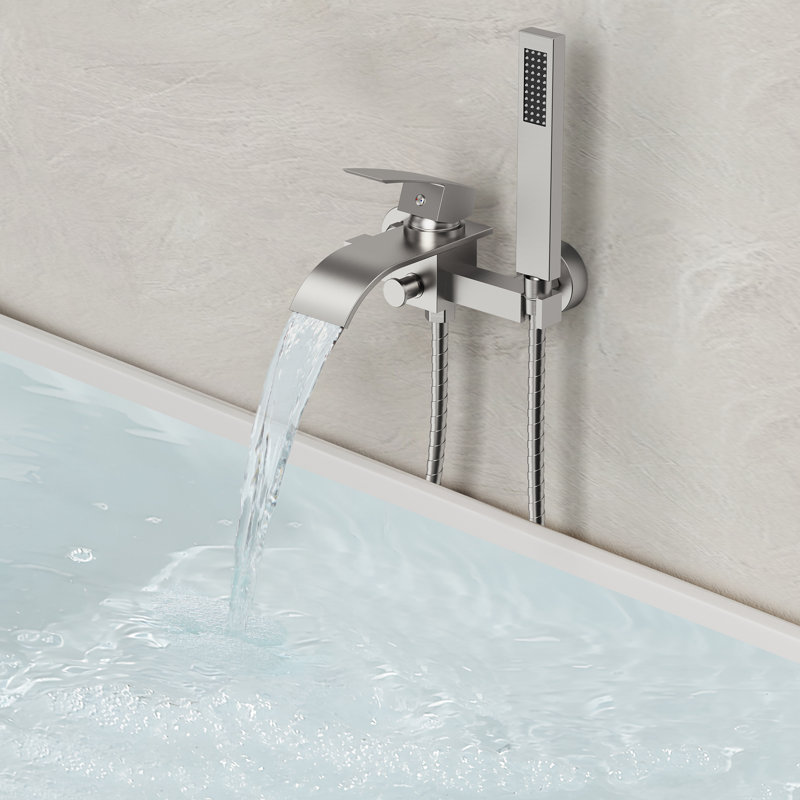 Wall Mount Tub Filler Roman Bathtub Faucet with Handheld Shower, Brushed Nickel