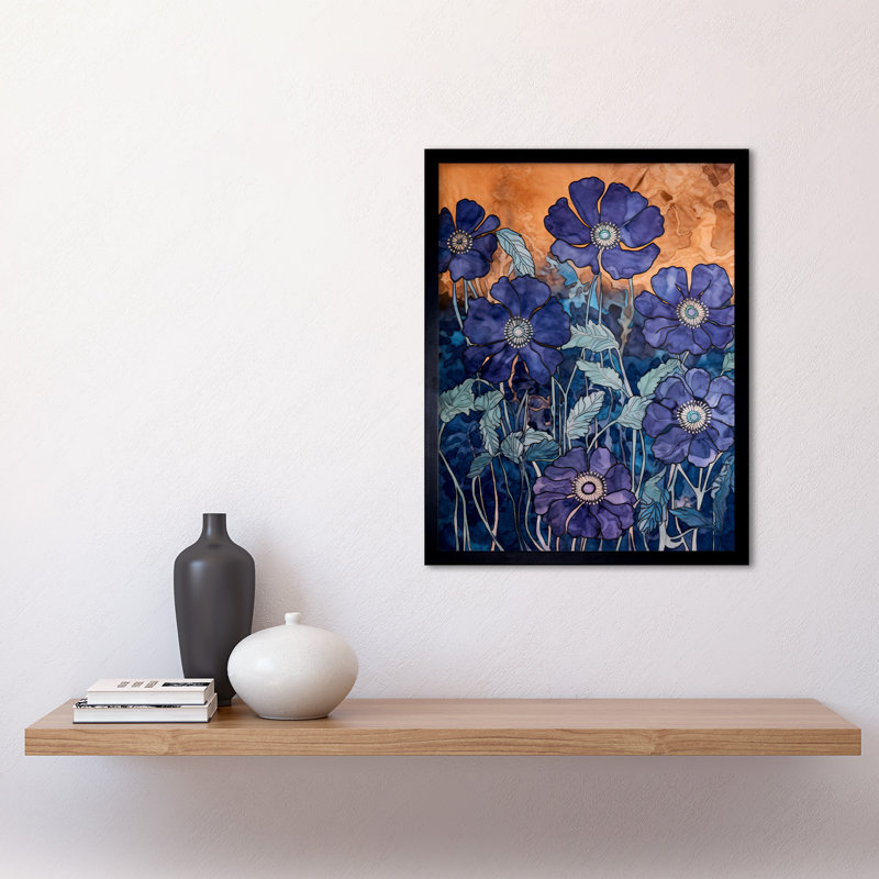 Eury Anemone Flower Blue And Amber - Single Picture Frame Print