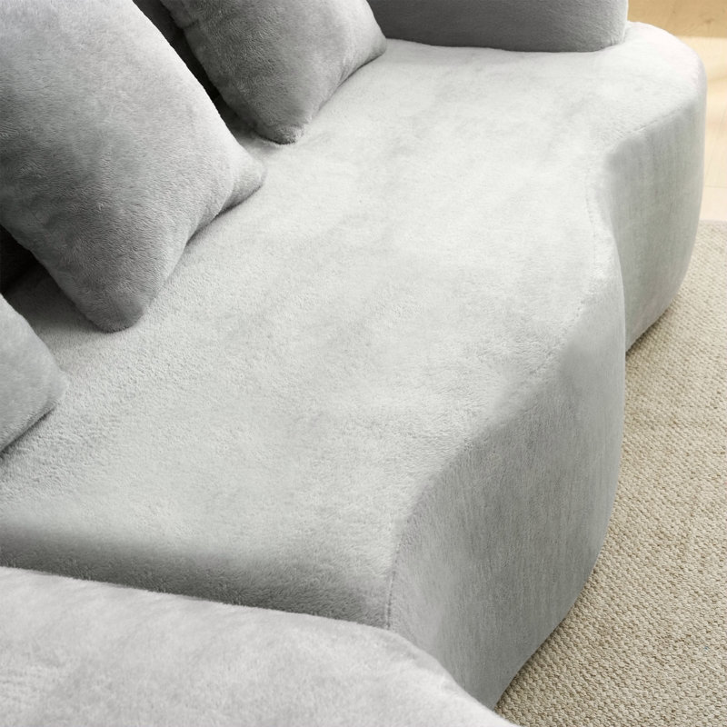 Canapé modulaire en L à compression complète avec méridienne incurvée, canapé en chenille gris modulaire, haute densité pour le salon en appartement