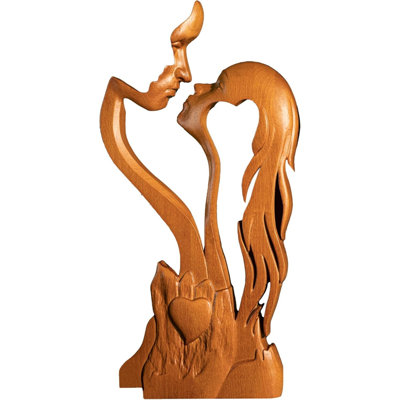 Wooden Kissing Couple Ornament, Abstract Couple Portrait Sculpture Romantic Love Statue Decor Gift For Anniversary Valentine Wedding - 10 Inch