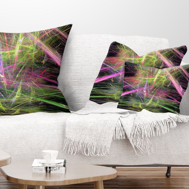 Coussin lombaire abstrait à motif fractal abstrait, Vert / rose